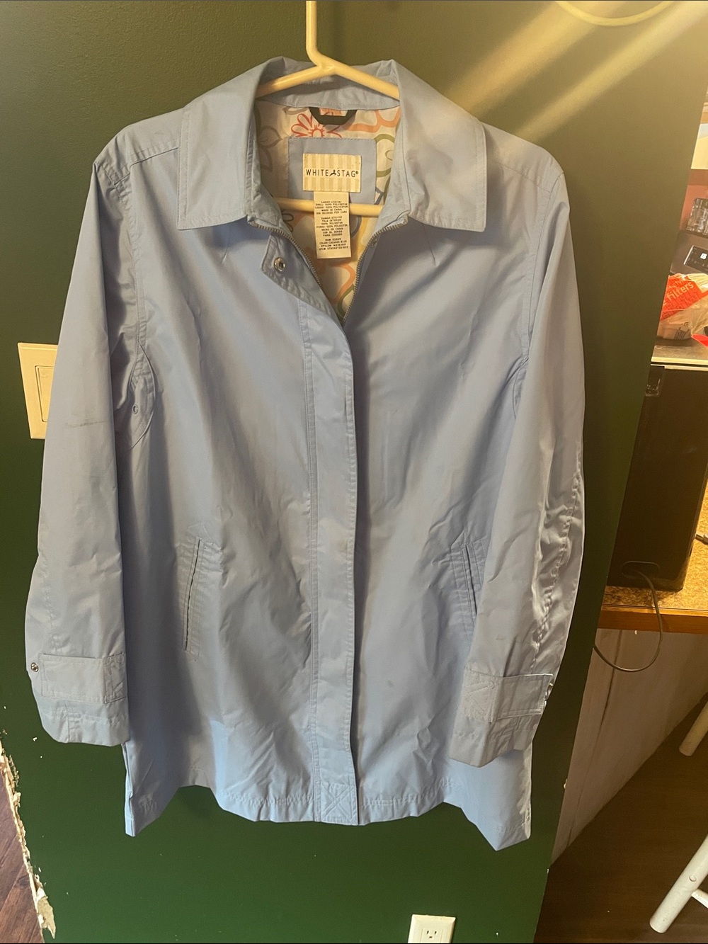 White Stag Light Blue Women's Trench-Style Rain Jacket Size Large